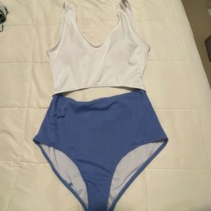 White and blue bathing suit from Shein!